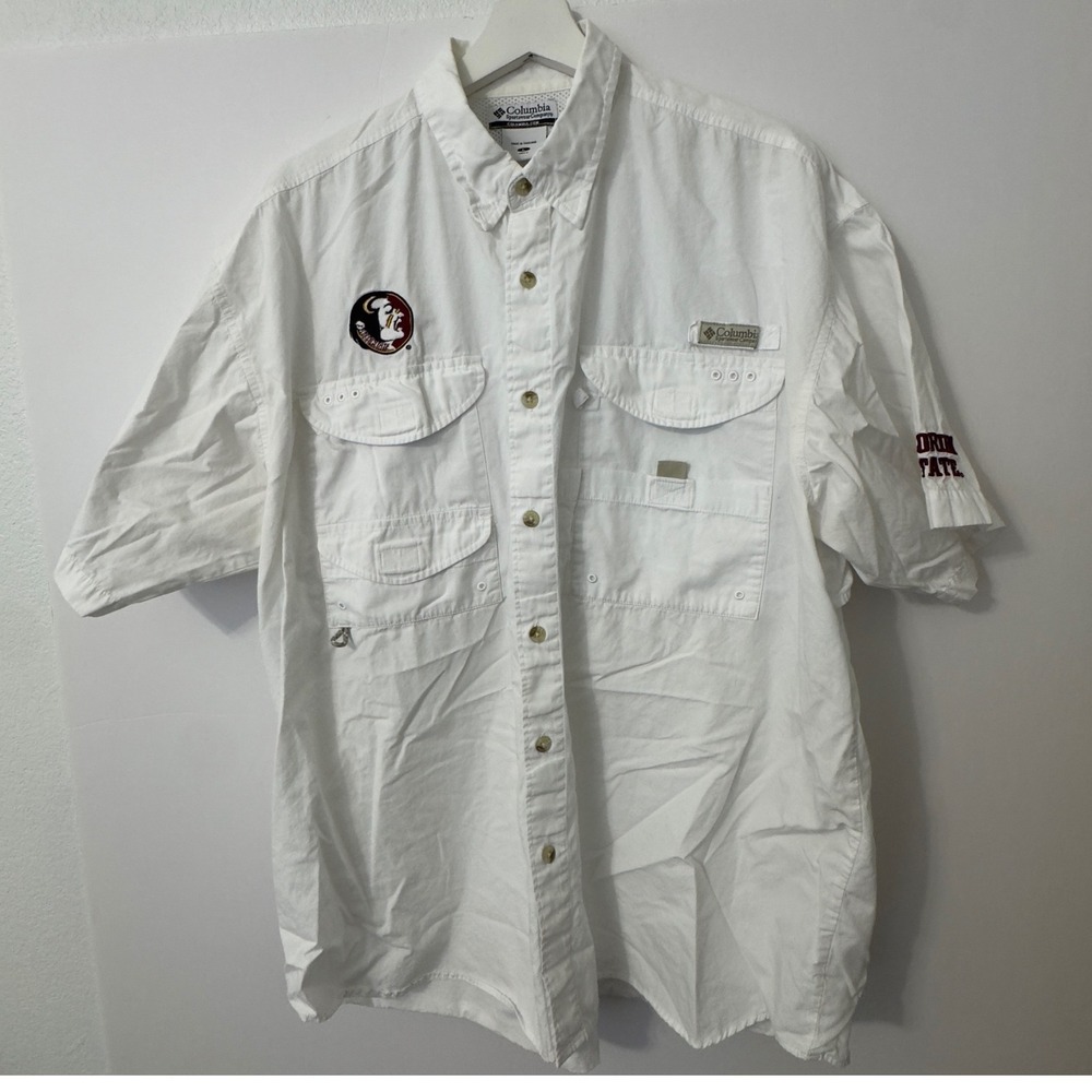 Columbia PFG‎ Fishing Shirt Mens Large White Florida State Seminoles FSU